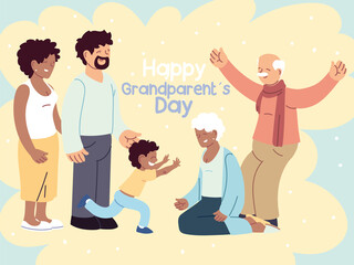 happy family, parents, grandparents and child celebrating grandparents day