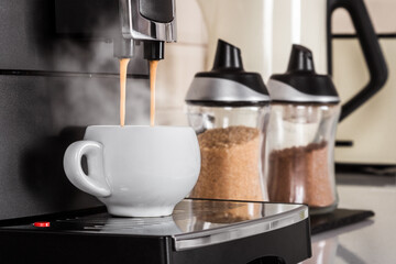 ceramic Cup of coffee Prepared on the coffee machine