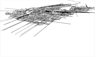 Outline city concept. Wire-frame style