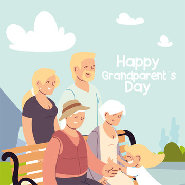 happy family, parents, grandparents and child celebrating grandparents day
