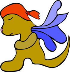 A sad character with wings like petals