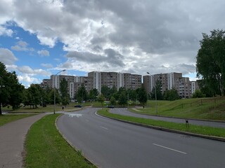 Old residential buildings at Pasilaiciai district. Vilnius, Lithuania.