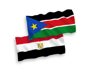 Flags of Republic of South Sudan and Egypt on a white background