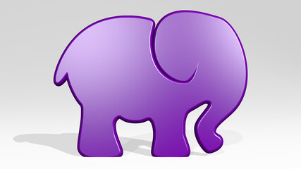 ELEPHANT from a perspective with the shadow. A thick sculpture made of metallic materials of 3D rendering. animal and african