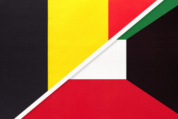 Belgium and Kuwait, symbol of two national flags from textile. Championship between two countries.