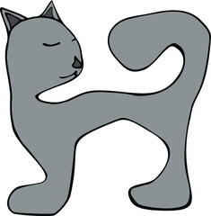 Grey cat with a big tail