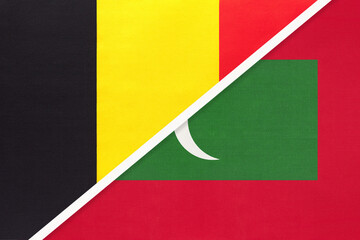 Belgium and Maldives, symbol of two national flags from textile. Championship between two countries.