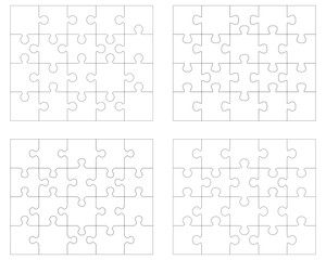 Illustration of four different white puzzles, separate pieces