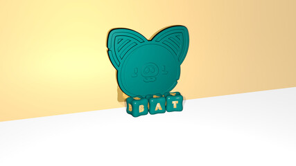 3D illustration of bat graphics and text made by metallic dice letters for the related meanings of the concept and presentations. halloween and background