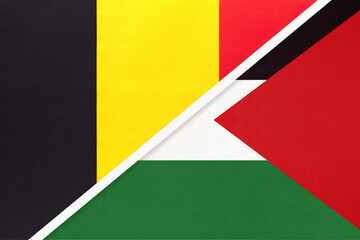 Belgium and Palestine, symbol of two national flags from textile. Championship between two countries.