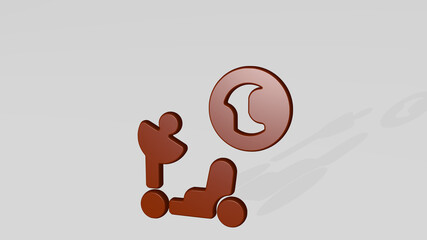 SPACE EARTH made by 3D illustration of a shiny metallic sculpture with the shadow on light background. copy and abstract