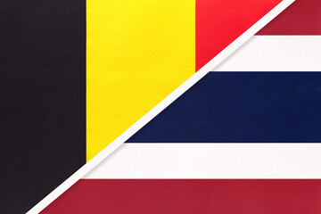 Belgium and Thailand or Siam, symbol of two national flags from textile. Championship between two countries.