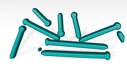 PINS stand with shadow. 3D illustration of metallic sculpture over a white background with mild texture. map and design