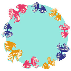金魚の並んだ丸フレームのイラスト