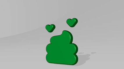 DOG POOP from a perspective with the shadow. A thick sculpture made of metallic materials of 3D rendering. animal and cute