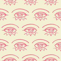 Vector hand drawn eye doodles seamless pattern background