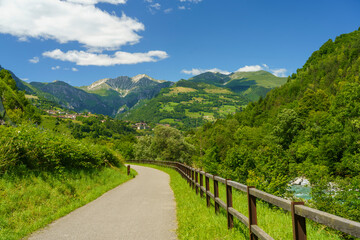 Serio river along the cycleway of Val Seriana at Ponte Nossa