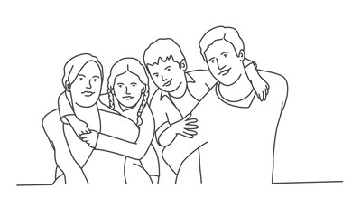 Happy family. Line drawing vector illustration.