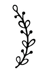 Single branch with leaves in ink Isolated on white background. Hand drawn vector decorative element in doodle style for wedding invitation and decoration, postcard, flyer, banner or website