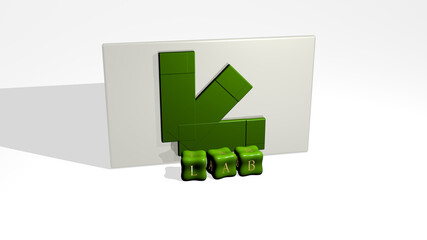3D representation of lab with icon on the wall and text arranged by metallic cubic letters on a mirror floor for concept meaning and slideshow presentation. laboratory and chemistry