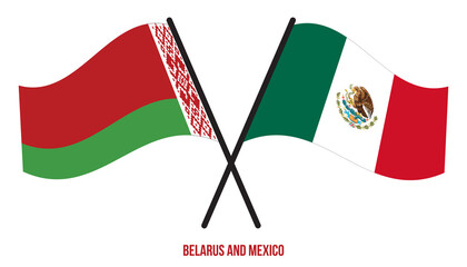 Belarus and Mexico Flags Crossed And Waving Flat Style. Official Proportion. Correct Colors.