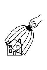 Removing cage from home, victory over covid-19 coronavirus pandemic, end of quarantine. Hand drawn vector element Isolated on white background for decoration, postcard, flyer, banner or website