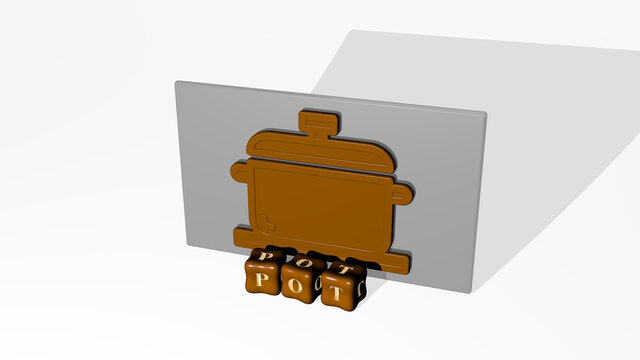 3D illustration of pot graphics and text made by metallic dice letters for the related meanings of the concept and presentations. background and flower