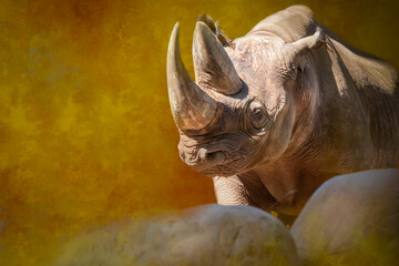 portrait of a black rhino