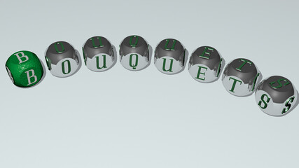 BOUQUETS combined by dice letters and color crossing for the related meanings of the concept. illustration and background