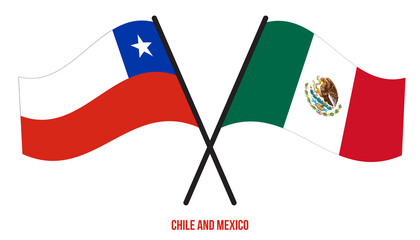 Chile and Mexico Flags Crossed And Waving Flat Style. Official Proportion. Correct Colors.