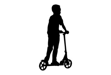 Silhouette scooter bike kids,boy play spin scooter with white background with clipping path.