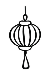 Single Japanese traditional lantern in ink Isolated on white background. Hand drawn vector decorative element in doodle style for decoration, postcard, flyer, banner, stickers or website