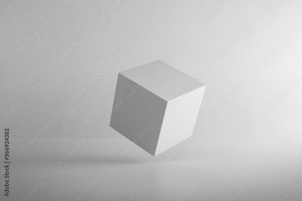 Poster Abstract architecture space with concrete cube. Geometry.  3d render.	
