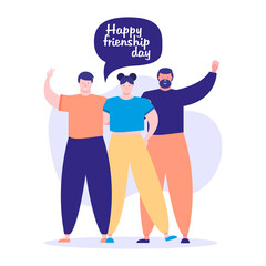 friendship day celebration with young people and speech bubble