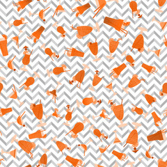 Vector seamless pattern with different monochrome cocktails on a geometric background.