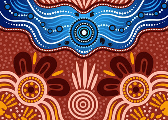 Aboriginal dot art vector background. River concept