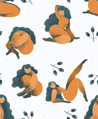 Materiał do szycia Raster seamless pattern with woman and flowers. Illustration with flowers can be used for wallpapers, pattern fills, web page backgrounds,surface textures. Gorgeous floral arrangement
