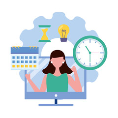 young woman in desktop connecting technology character