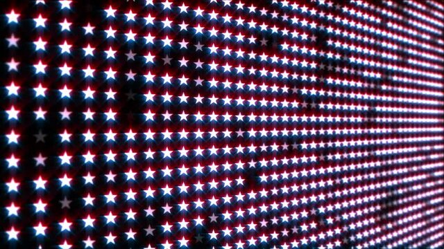 Flashing red, white and blue stars LED lights, display screen - looping, full HD, USA, American style motion background animation.