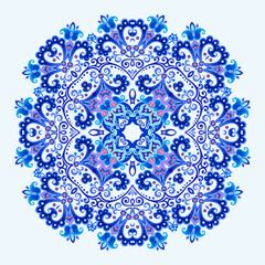 Vector blue decorative floral ethnic illustration