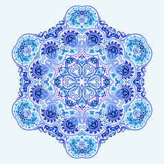 Vector blue decorative floral ethnic illustration