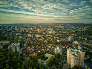 Fototapeta premium Panorama of the city in cloudy weather top view. Kishinev, Moldova republic of.