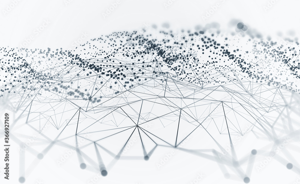 Aufkleber Neural network 3D illustration. Abstract Big data concept. Global database and artificial intelligence. Bright, colorful background with bokeh effect