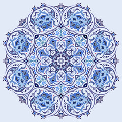 Vector blue decorative floral ethnic illustration