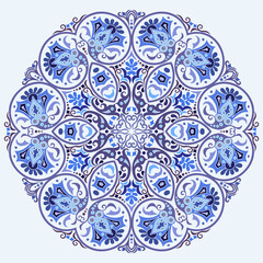 Fototapeta na wymiar Vector blue decorative floral ethnic illustration