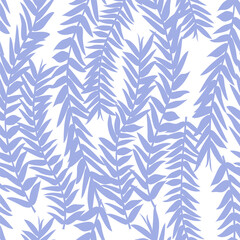 Seamless natural pattern or wallpaper. Silhouettes of various beautiful flowers, branches and leaves on a gentle background. Samples for wrapping paper and gifts. Stylized plants.
