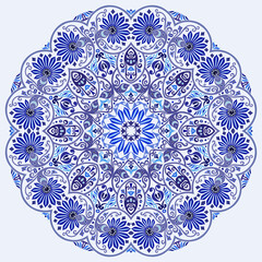 Vector blue decorative floral ethnic illustration