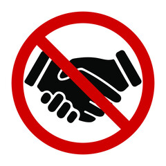 Red prohibition sign handshake on a white background, symbol for design, vector illustration