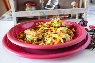 Zucchini flowers with  ricotta baked,