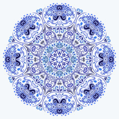 Vector blue decorative floral ethnic illustration